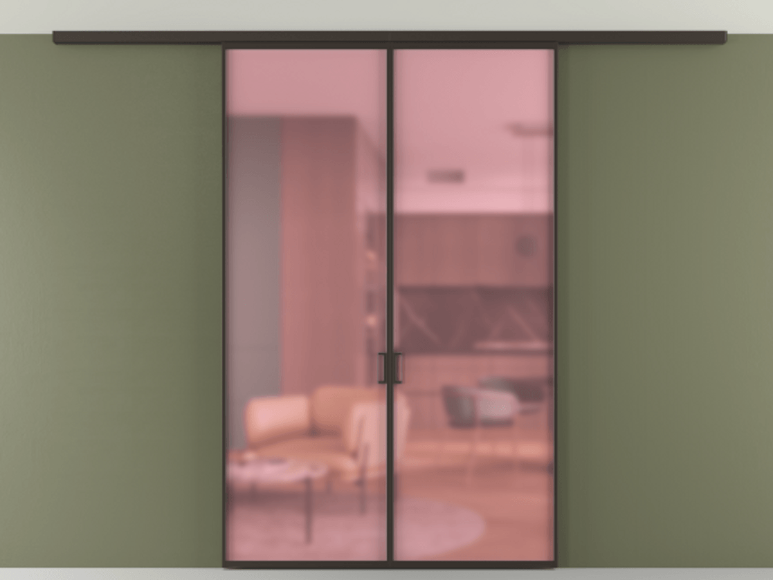 Перегородка Formato вдоль стены на потолок 2 створки АЛПР 040.01 Алюминий антрацит Сатинированное розовое стекло, триплекс Цена 1156700 ₸ | Volhovec