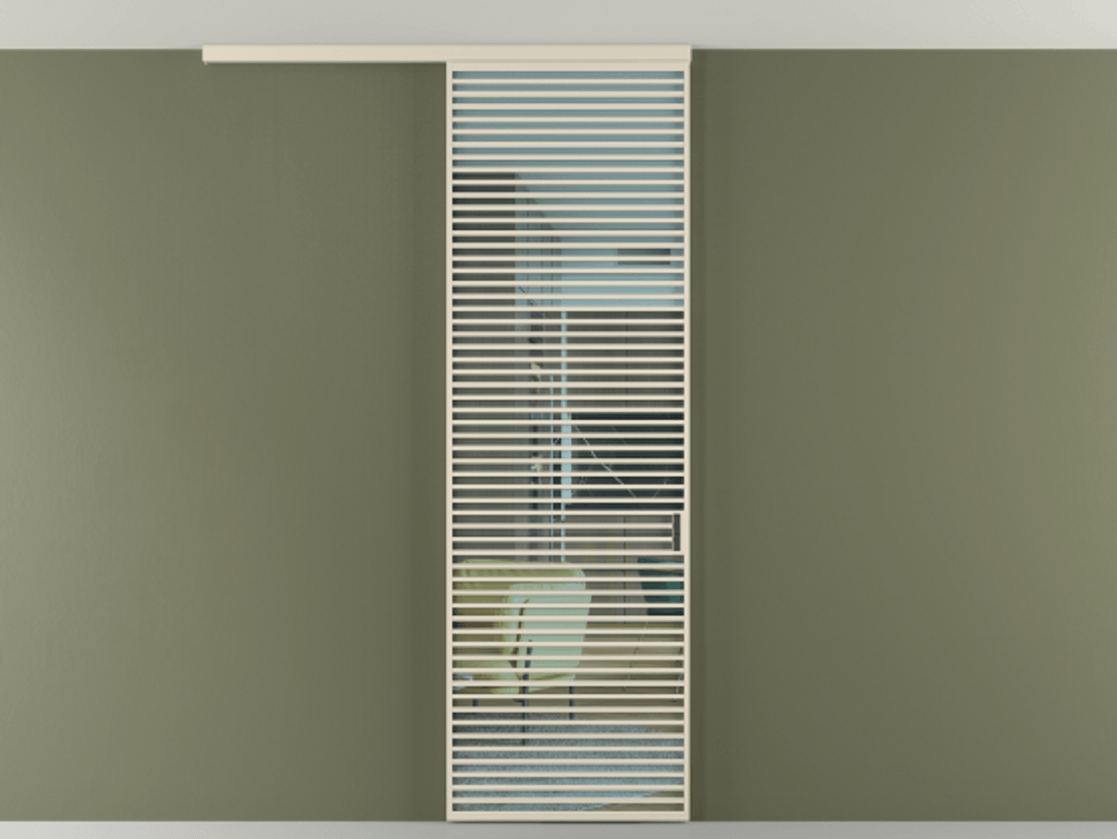 Перегородка Formato вдоль стены на потолок одностворчатая АЛПР 040.07 Алюминий бежево-серый Прозрачное голубое стекло, триплекс Цена 1272000 ₸ | Volhovec