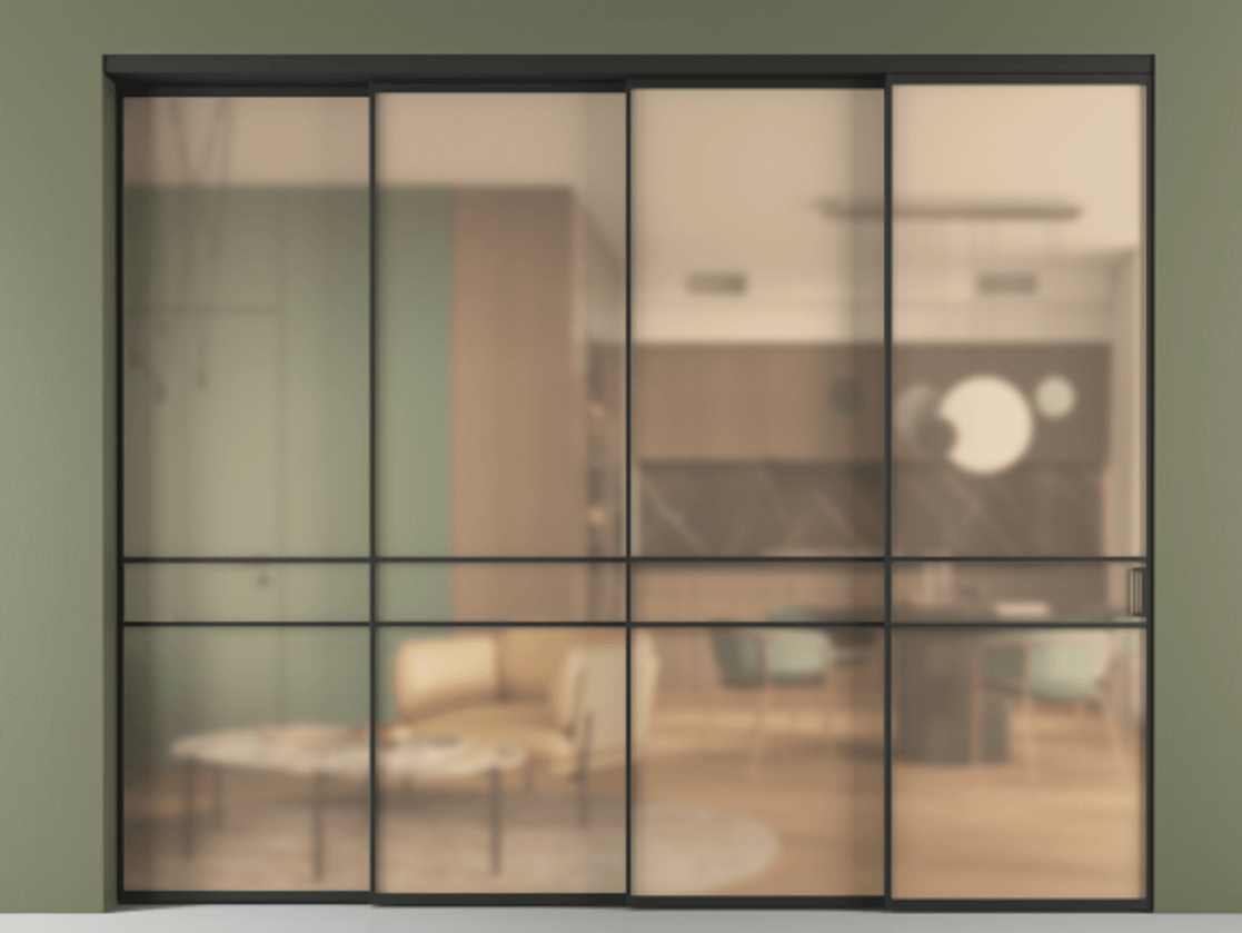 Перегородка Formato внутри проёма 4 створки с синхронным механизмом АЛПР 040.02 Алюминий Черный Сатинированное оранжевое стекло, триплекс. Скрытый короб ЧЕР Цена 3234168 ₸ 1. Полотно 4 шт. (800/2100 мм)
2. Комплект установки раздвижной системы
3. Базовый комплект фурнитуры
4. Комплект фурнитуры телескопик синхро-3
5. Ручка RONDO
. Фабрика дверей Волховец 8 (800) 551 43 19 Перегородка Formato внутри проёма 4 створки с синхронным механизмом АЛПР 040.02 Алюминий Черный Сатинированное оранжевое стекло, триплекс Цена 3234168 ₸ | Volhovec