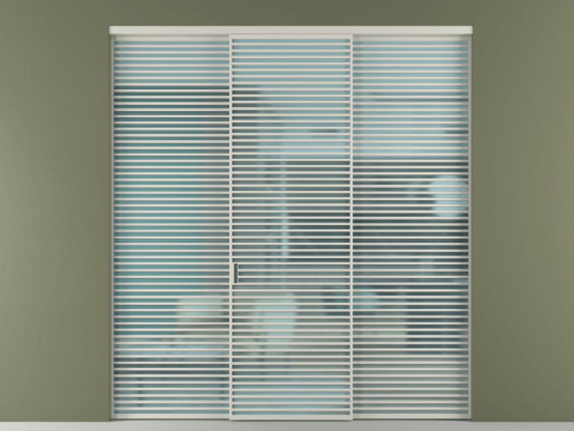 Перегородка Formato внутри проёма 3 створки АЛПР 040.07 Алюминий тёплый серый Сатинированное голубое стекло, триплекс Цена 3018500 ₸ | Volhovec