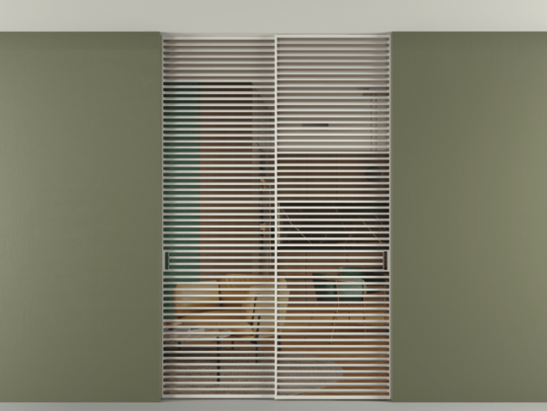 Перегородка Формато внутри проёма скрытое крепление в потолок 2 створки АЛПР 040.07 Алюминий Белый Прозрачное бронзовое стекло, триплекс Цена 2995423 ₸ | Volhovec