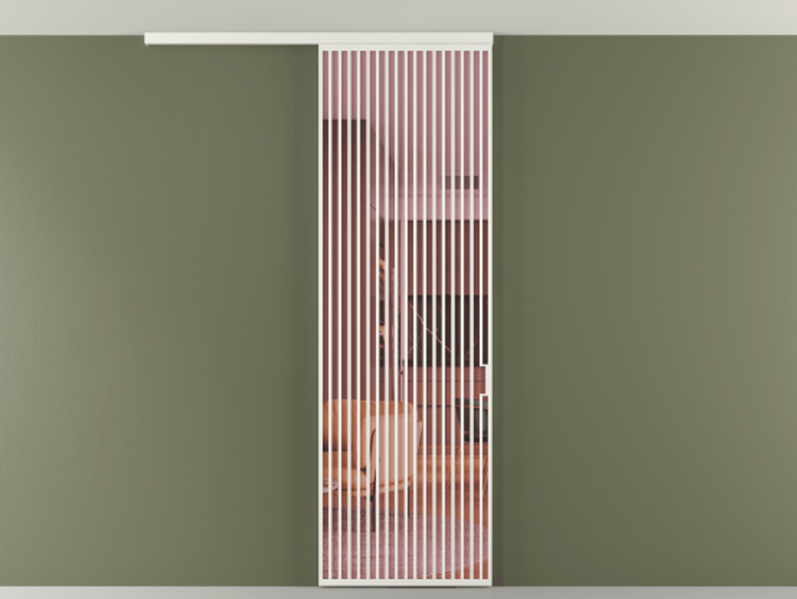 Перегородка Формато вдоль стены на потолок 1 створка АЛПР 040.06 Алюминий светло-серый Прозрачное розовое стекло, триплекс Цена 1343469 ₸ | Volhovec