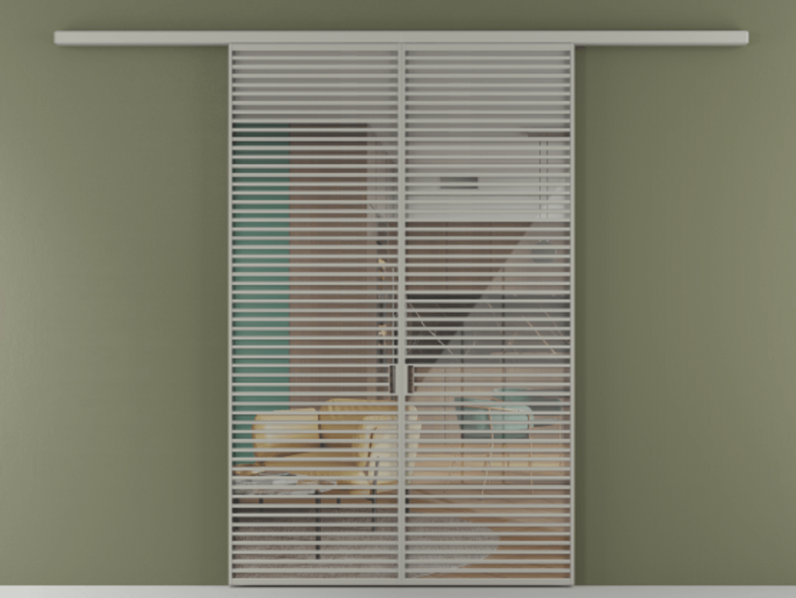 Перегородка Формато вдоль стены 2 створки АЛПР 040.07 Алюминий нейтральный серый Рефлективное прозрачное стекло "Стопсол", калёное Цена 3364200 ₸ | Volhovec