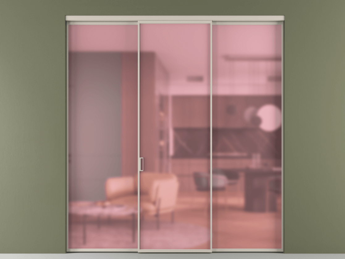 Перегородка Formato внутри проёма 3 створки АЛПР 040.01 Алюминий светло-бежевый Сатинированное розовое стекло, триплекс Цена 1701945 ₸ | Volhovec