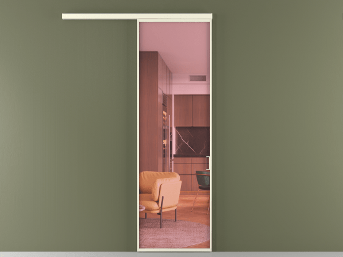 Перегородка Formato вдоль стены 1 створка АЛПР 040.01 Алюминий молочно-белый Прозрачное розовое стекло, триплекс Цена 635000 ₸  | Volhovec