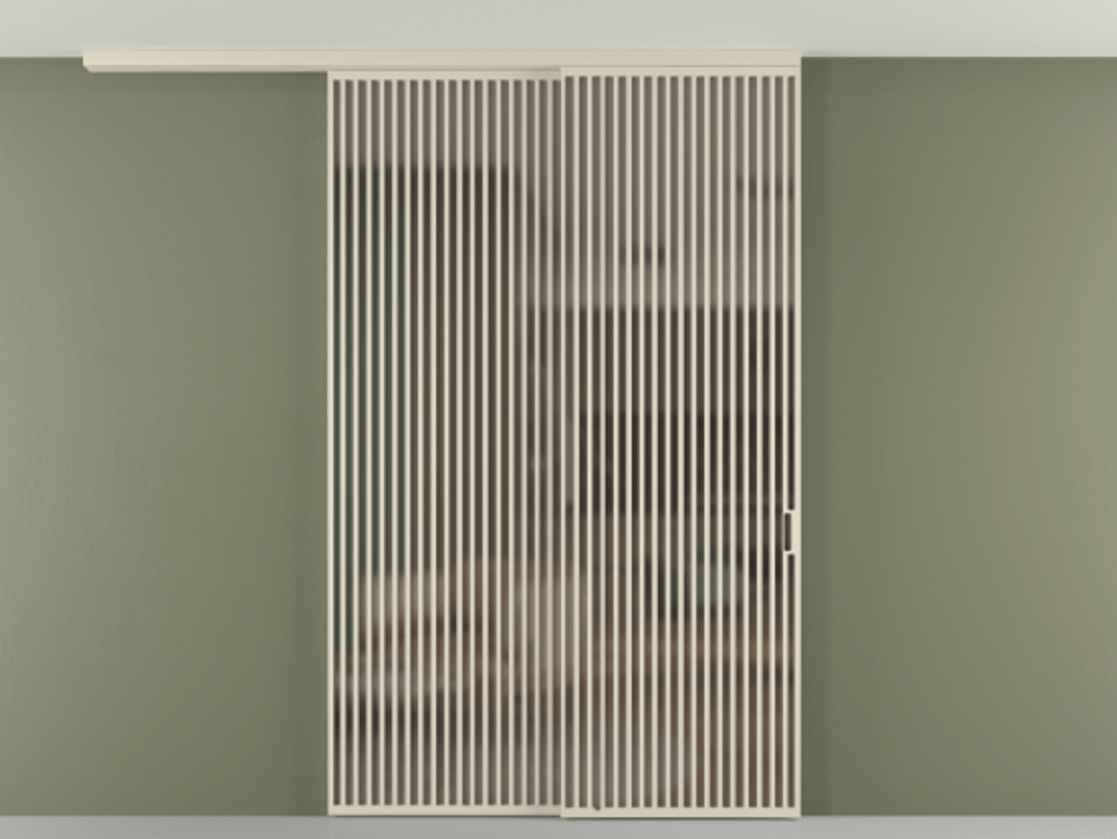 Перегородка Формато вдоль стены на потолок 2 створки с синхронным механизмом АЛПР 040.06 Алюминий бежево-серый Сатинированное бронзовое стекло, триплекс Цена 3981247 ₸ | Volhovec