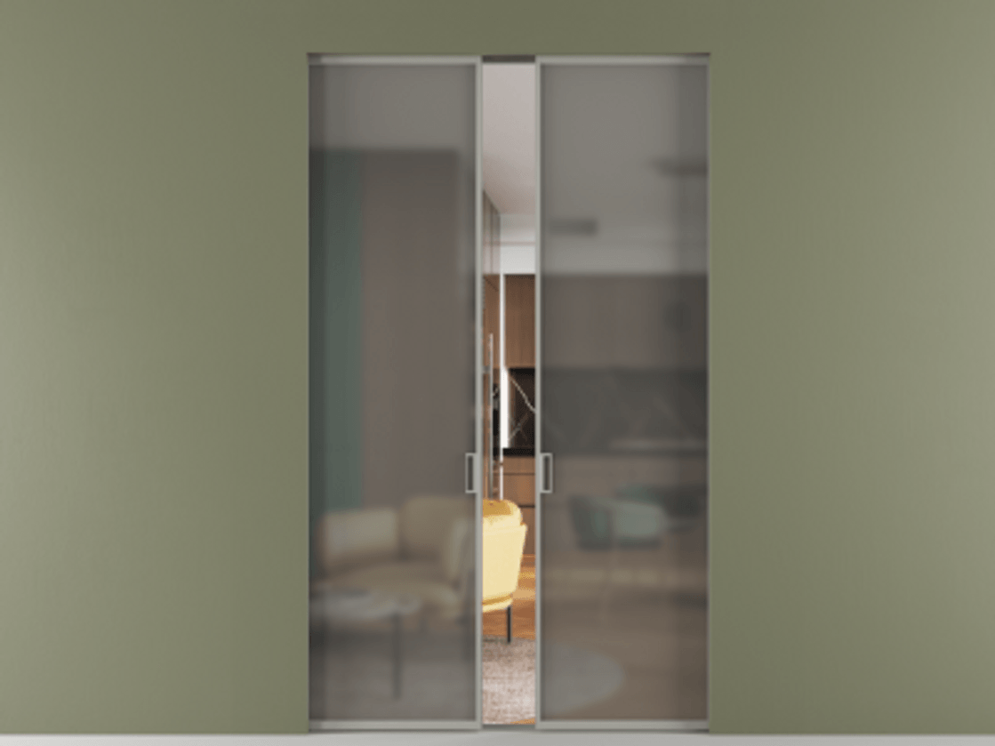 Перегородка Формато скрытый пенал 2 створки АЛПР 040.01 Алюминий нейтральный серый Сатинированное серое стекло, триплекс Цена 2035908 ₸ | Volhovec