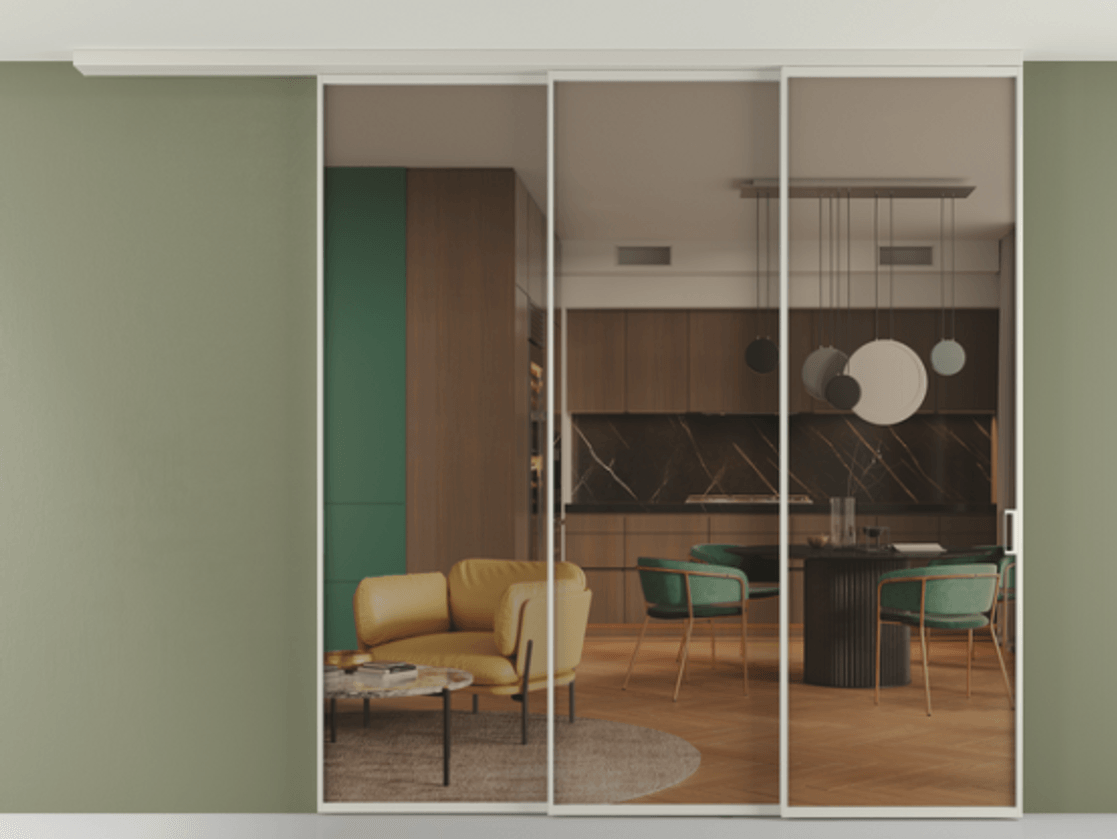 Перегородка Формато вдоль стены на потолок 3 створки с синхронным механизмом АЛПР 040.01 Алюминий тёплый серый Прозрачное бронзовое стекло, триплекс. Цена 2888736 ₸ 1. Полотно 2 шт. (800/2100 мм)
2. Комплект установки раздвижной системы
3. Базовый комплект фурнитуры
4.Ручка Рондо. Фабрика дверей Волховец 8 (800) 551 43 19 Перегородка Формато вдоль стены на потолок 3 створки с синхронным механизмом АЛПР 040.01 Алюминий тёплый серый Прозрачное бронзовое стекло, триплекс Цена 2888736 ₸ | Volhovec