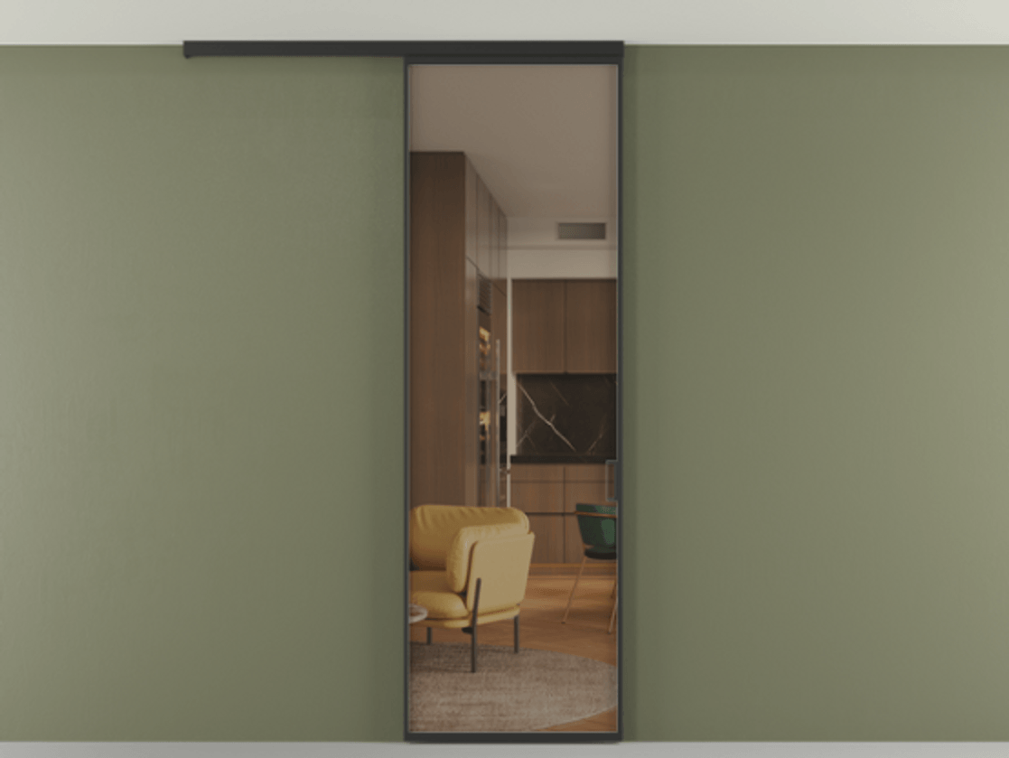 Перегородка Formato вдоль стены на потолок одностворчатая #VENDORCODE# #FURNISH# #GLASS# Цена #PRICE# #CURRENCY# | Volhovec
