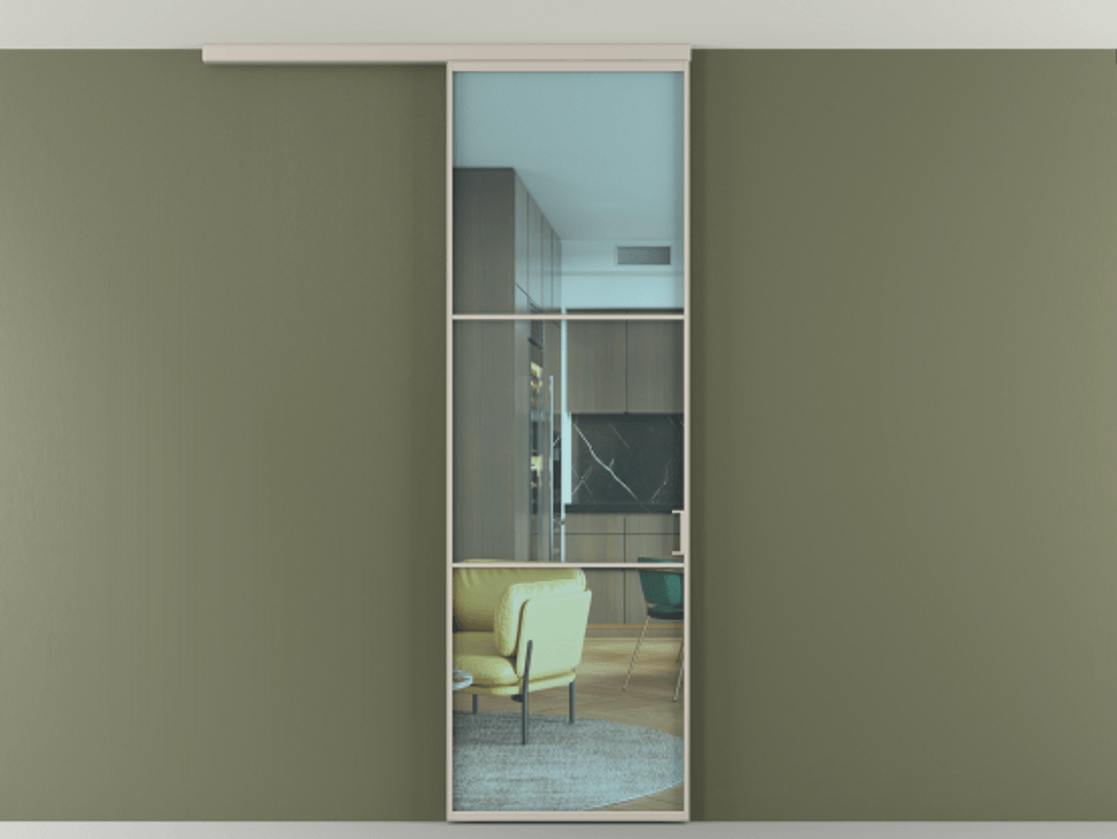 Перегородка Formato вдоль стены на потолок одностворчатая #VENDORCODE# #FURNISH# #GLASS# Цена #PRICE# #CURRENCY# | Volhovec