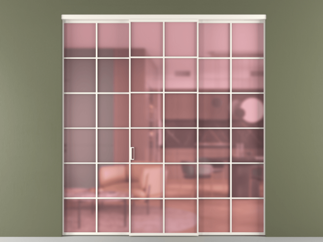 Перегородка Formato внутри проёма 3 створки АЛПР 040.05 Алюминий пудровый белый Сатинированное розовое стекло, триплекс Цена 1978100 ₸ | Volhovec