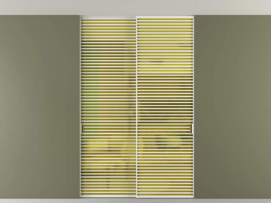 Перегородка Формато внутри проёма скрытое крепление в потолок 2 створки АЛПР 040.07 Алюминий белоснежный Сатинированное жёлтое стекло, триплекс Цена 3098957 ₸ | Volhovec