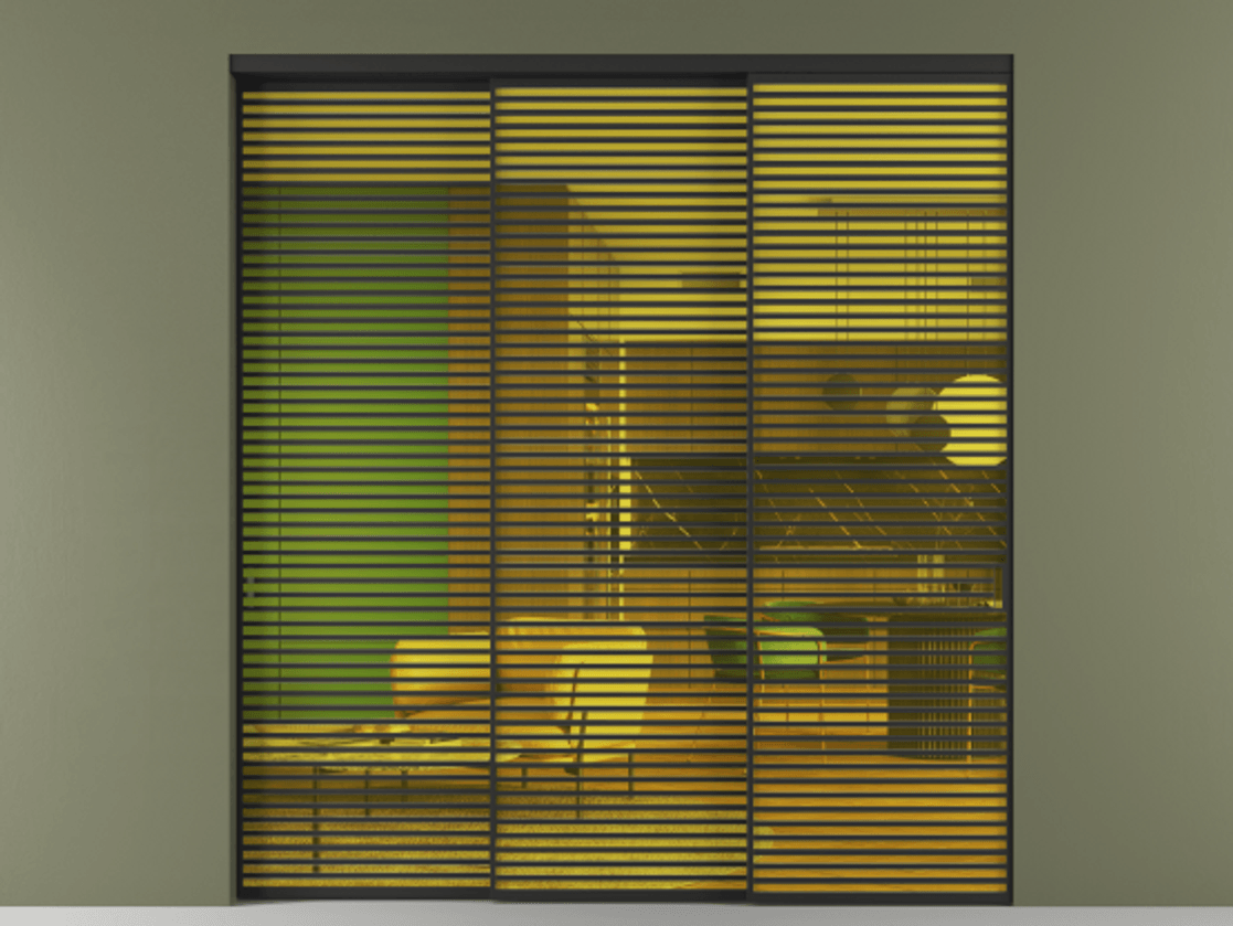 Перегородка Formato внутри проёма 3 створки с синхронным механизмом АЛПР 040.07 Алюминий Черный Прозрачное жёлтое стекло, триплекс Цена 3447700 ₸  | Volhovec