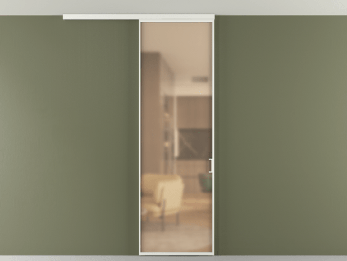 Перегородка Формато вдоль стены на потолок 1 створка АЛПР 040.01 Алюминий светло-серый Сатинированное оранжевое стекло, триплекс Цена 758268 ₸ | Volhovec