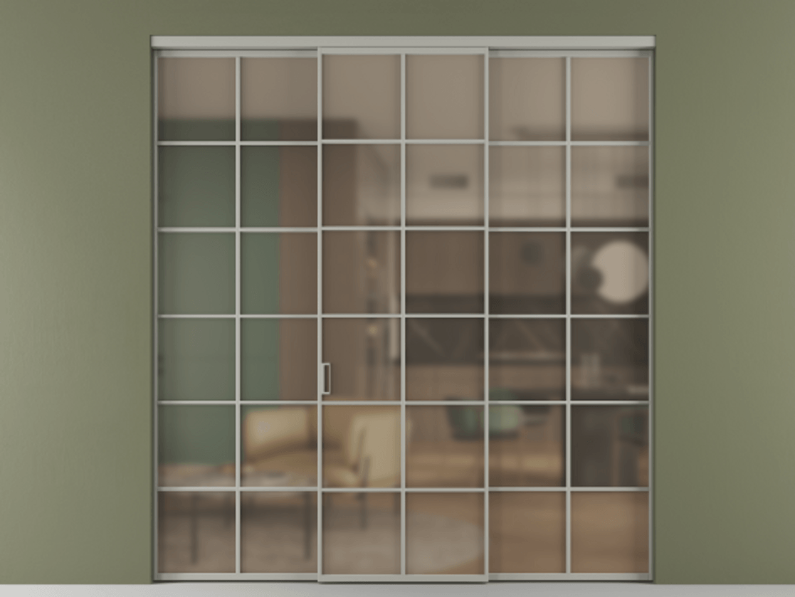 Перегородка Formato внутри проёма 3 створки АЛПР 040.05 Алюминий нейтральный серый Сатинированное бронзовое стекло, триплекс Цена 1667700 ₸ | Volhovec