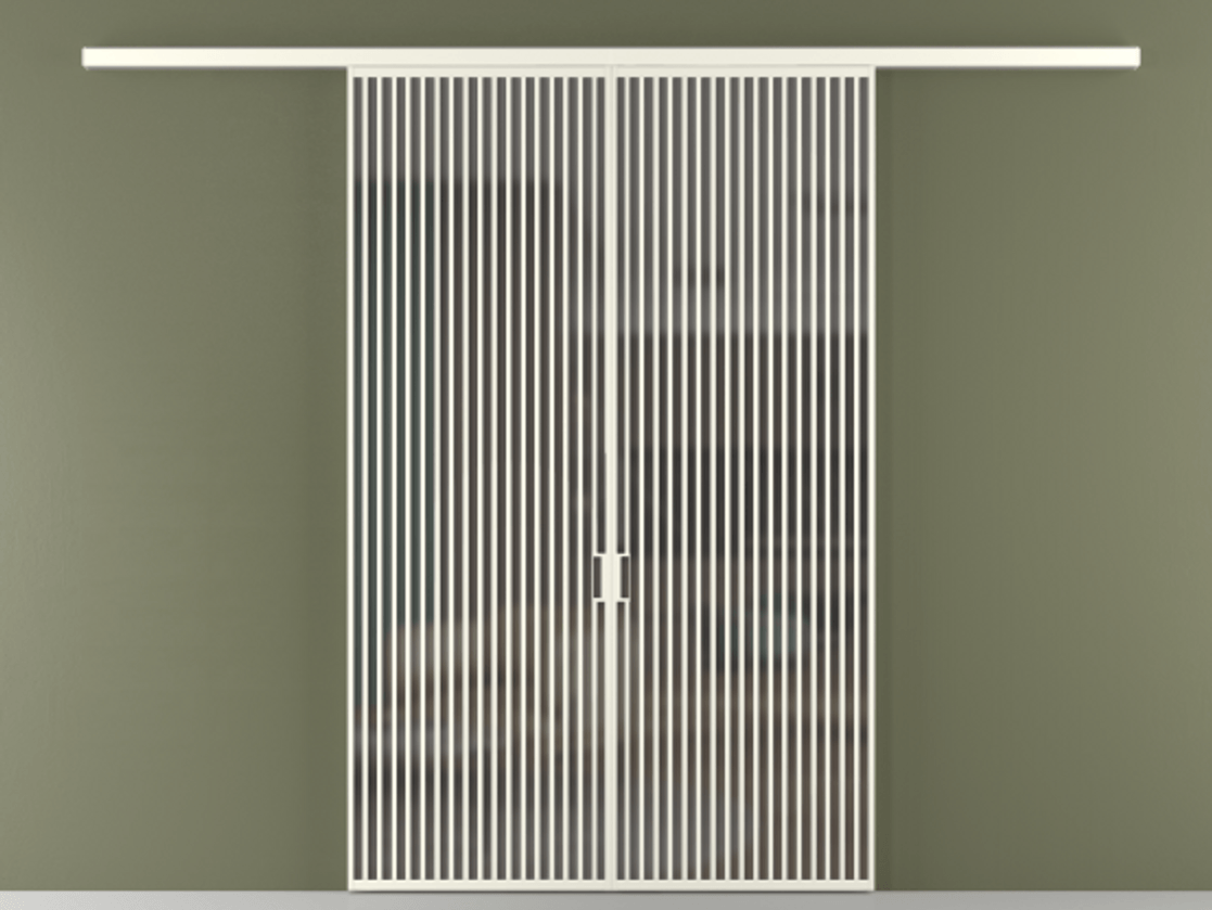 Перегородка Формато вдоль стены 2 створки АЛПР 040.06 Алюминий жемчужный Сатинированное серое стекло, триплекс Цена 2588922 ₸ | Volhovec