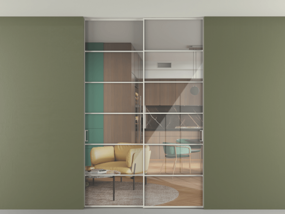 Перегородка Формато внутри проёма скрытое крепление в потолок 2 створки АЛПР 040.04 Алюминий Белый Рефлективное прозрачное стекло "Стопсол", калёное. Скрытый короб БЕЛ Цена 2372933 ₸ 1. Полотно 2 шт. (800/2100 мм)
2. Комплект установки раздвижной системы
3. Базовый комплект фурнитуры
4. Ручка Рондо. Фабрика дверей Волховец 8 (800) 551 43 19 Перегородка Формато внутри проёма скрытое крепление в потолок 2 створки АЛПР 040.04 Алюминий Белый Рефлективное прозрачное стекло "Стопсол", калёное Цена 2372933 ₸ | Volhovec