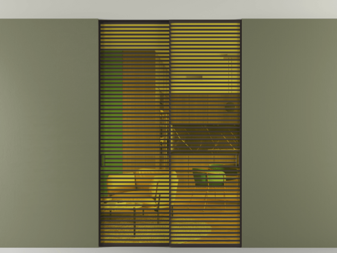 Перегородка Формато внутри проёма скрытое крепление в потолок 2 створки АЛПР 040.07 Алюминий антрацит Прозрачное жёлтое стекло, триплекс Цена 3098957 ₸ | Volhovec