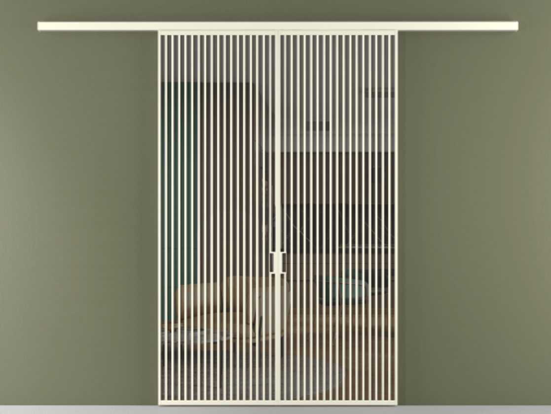 Перегородка Формато вдоль стены 2 створки АЛПР 040.06 Алюминий молочно-белый Прозрачное серое стекло, триплекс Цена 2588922 ₸ | Volhovec