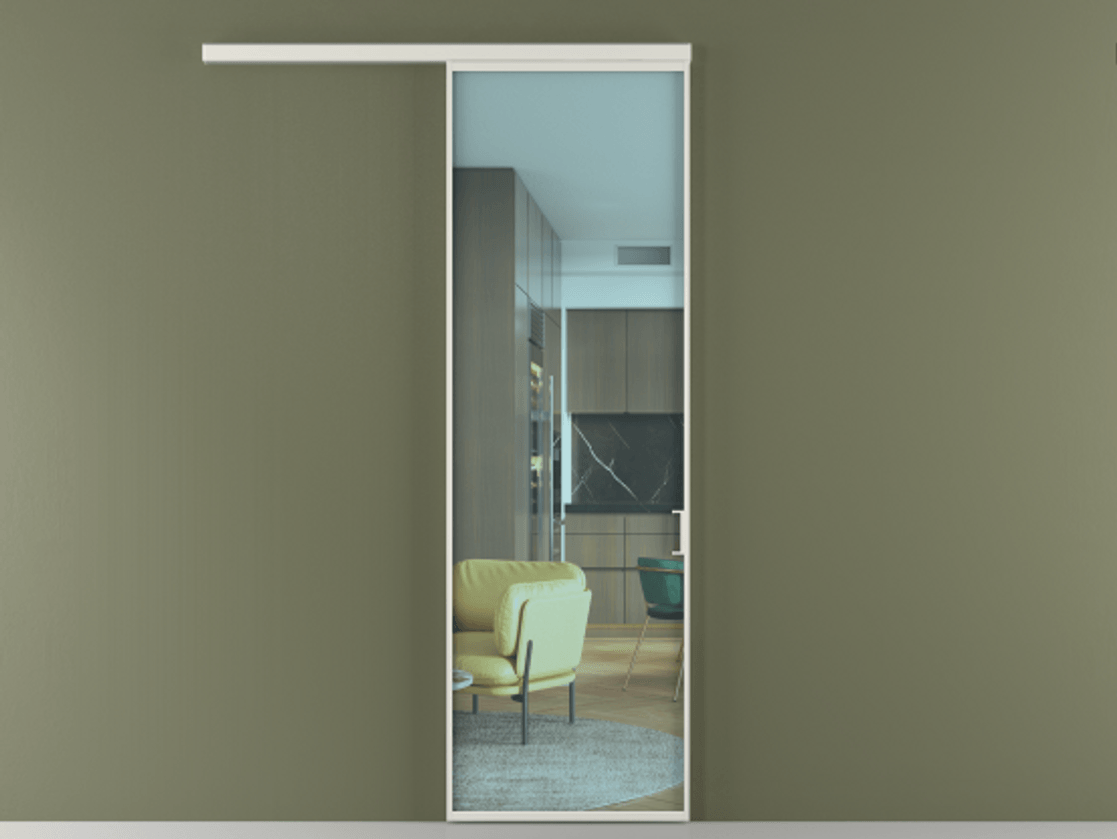 Перегородка Формато вдоль стены 1 створка АЛПР 040.01 Алюминий серый Прозрачное голубое стекло, триплекс Цена 769306 ₸  | Volhovec