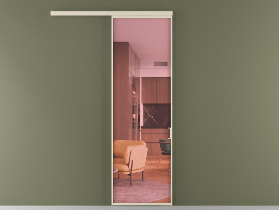 Перегородка Formato вдоль стены 1 створка АЛПР 040.01 Алюминий бежево-серый Прозрачное розовое стекло, триплекс Цена 722000 ₸  | Volhovec