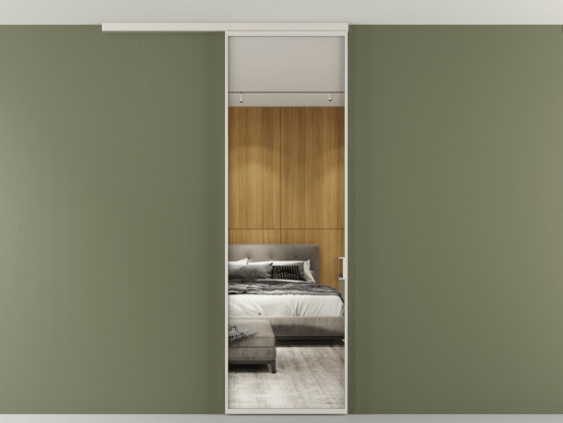 Перегородка Формато вдоль стены на потолок 1 створка АЛПР 040.01 Алюминий облачно-серый Двустороннее зеркало, триплекс , триплекс 6 мм Цена 698567 ₸ | Volhovec