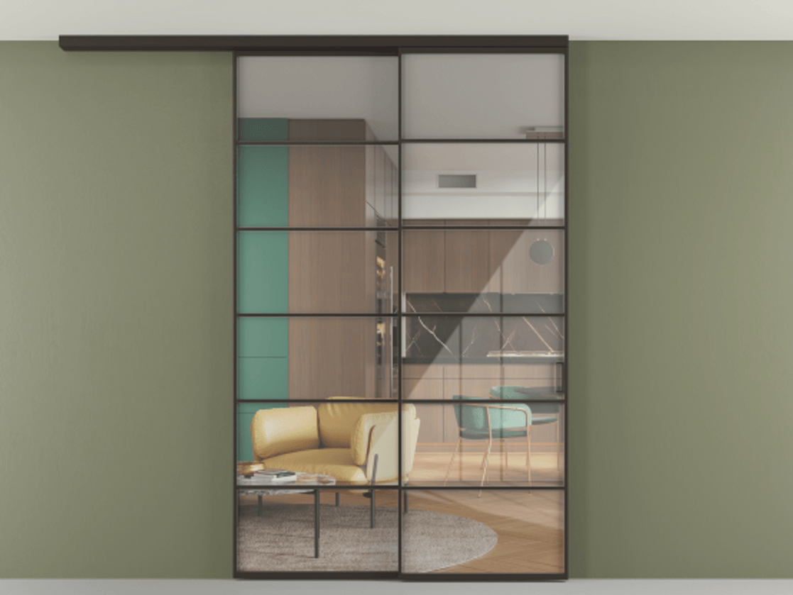 Перегородка Формато вдоль стены на потолок 2 створки с синхронным механизмом АЛПР 040.04 Алюминий антрацит Рефлективное прозрачное стекло "Стопсол", калёное. Цена 2302050 ₸ 1. Полотно 2 шт. (800/2100 мм)
2. Комплект установки раздвижной системы
3. Базовый комплект фурнитуры
4.Ручка Рондо. Фабрика дверей Волховец 8 (800) 551 43 19 Перегородка Формато вдоль стены на потолок 2 створки с синхронным механизмом АЛПР 040.04 Алюминий антрацит Рефлективное прозрачное стекло "Стопсол", калёное Цена 2302050 ₸ | Volhovec