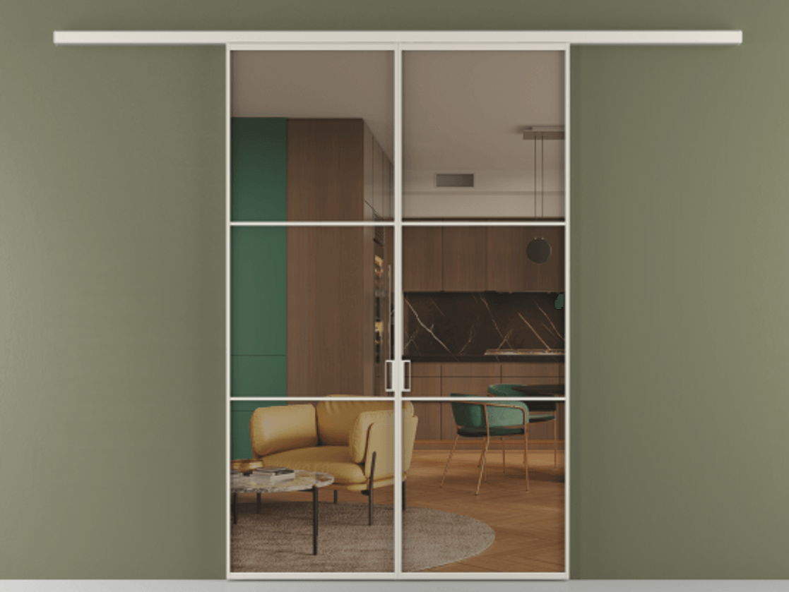 Перегородка Formato вдоль стены 2 створки АЛПР 040.03 Алюминий облачно-серый Прозрачное бронзовое стекло, триплекс Цена 1761480 ₸ | Volhovec