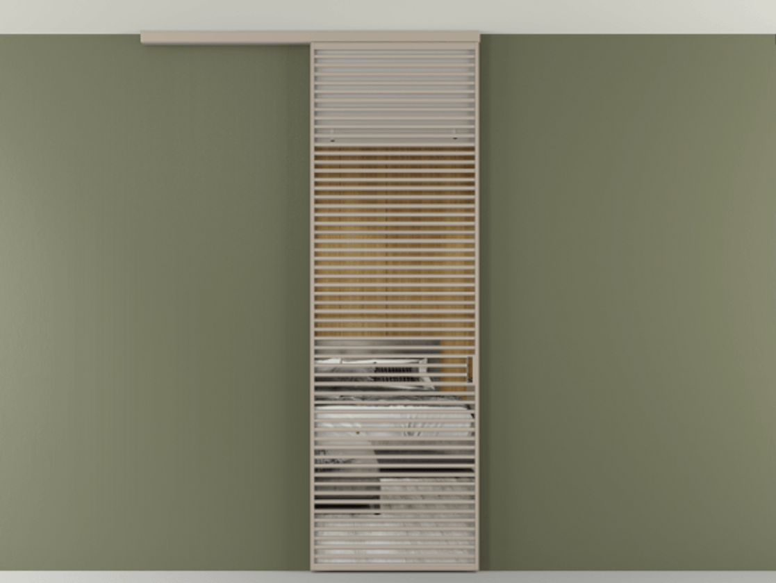 Перегородка Формато вдоль стены на потолок 1 створка АЛПР 040.07 Алюминий бисквитный Двустороннее зеркало, триплекс , триплекс 6 мм Цена 1415444 ₸ | Volhovec