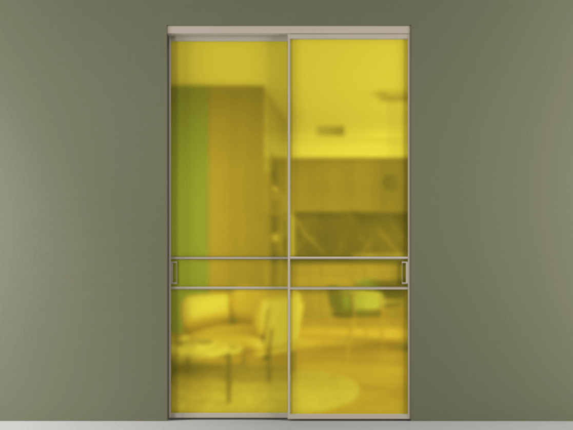 Перегородка Formato внутри проёма 2 створки АЛПР 040.02 Алюминий бисквитный Сатинированное жёлтое стекло, триплекс Цена 2697300 ₸  | Volhovec