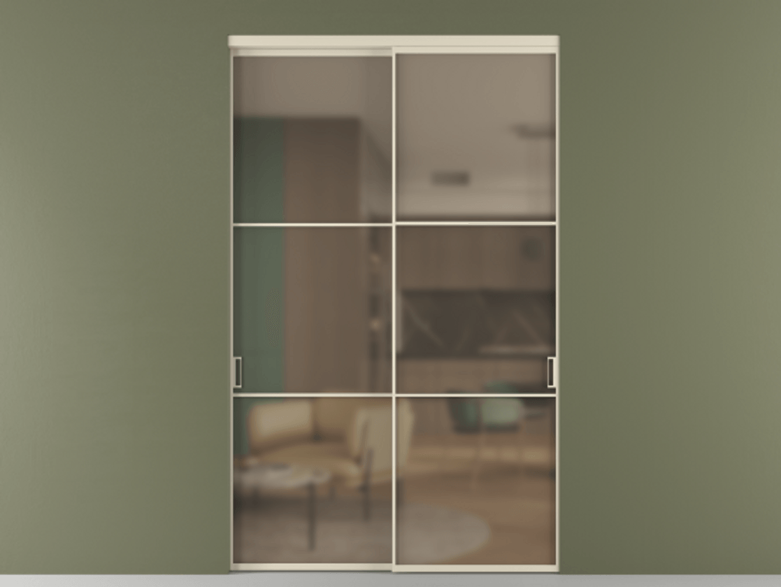 Перегородка Формато внутри проёма 2 створки АЛПР 040.03 Алюминий бежево-серый Сатинированное бронзовое стекло, триплекс Цена 3211110 ₸  | Volhovec