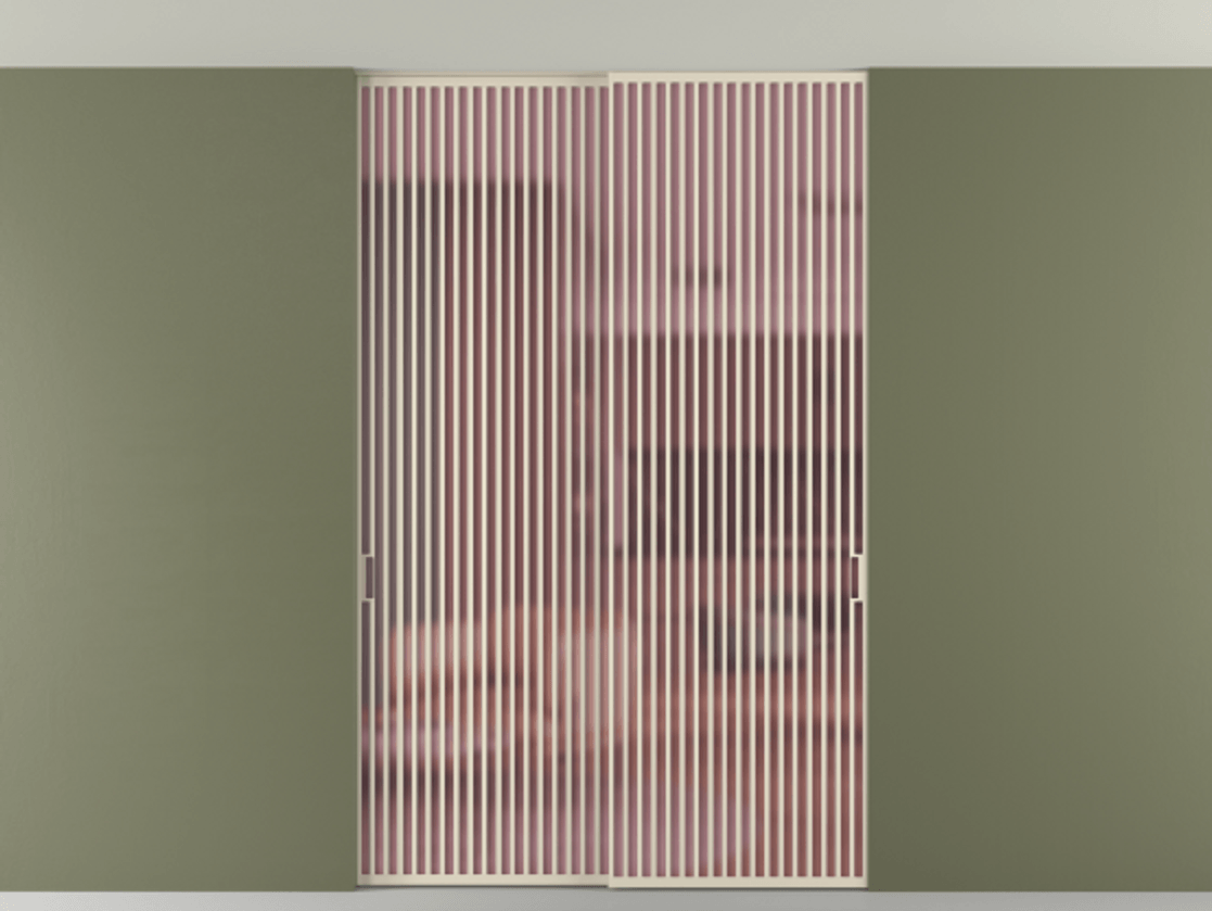 Перегородка Formato внутри проёма скрытое крепление в потолок 2 створки АЛПР 040.06 Алюминий бежево-серый Сатинированное розовое стекло, триплекс Цена 3152000 ₸ | Volhovec