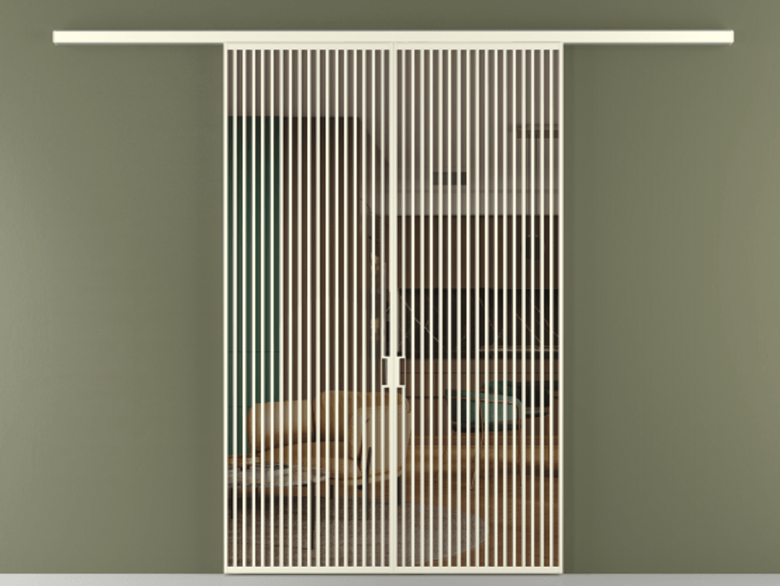 Перегородка Формато вдоль стены 2 створки АЛПР 040.06 Алюминий молочно-белый Прозрачное бронзовое стекло, триплекс Цена 2588922 ₸ | Volhovec