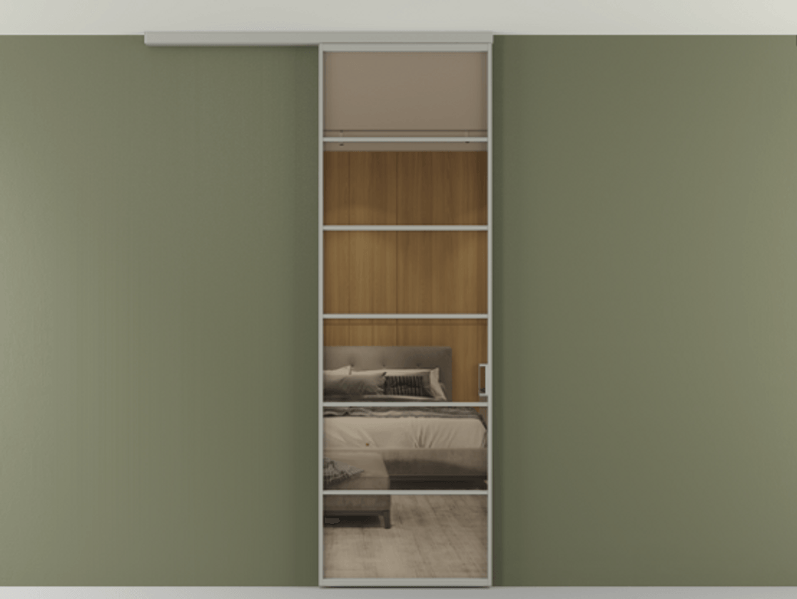 Перегородка Формато вдоль стены на потолок 1 створка АЛПР 040.04 Алюминий нейтральный серый Рефлективное бронзовое стекло "Стопсол", калёное Цена 1013720 ₸ | Volhovec