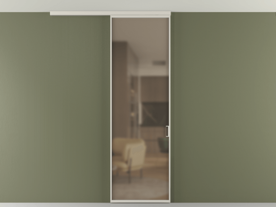 Перегородка Формато вдоль стены на потолок 1 створка АЛПР 040.01 Алюминий облачно-серый Сатинированное бронзовое стекло, триплекс Цена 698567 ₸ | Volhovec