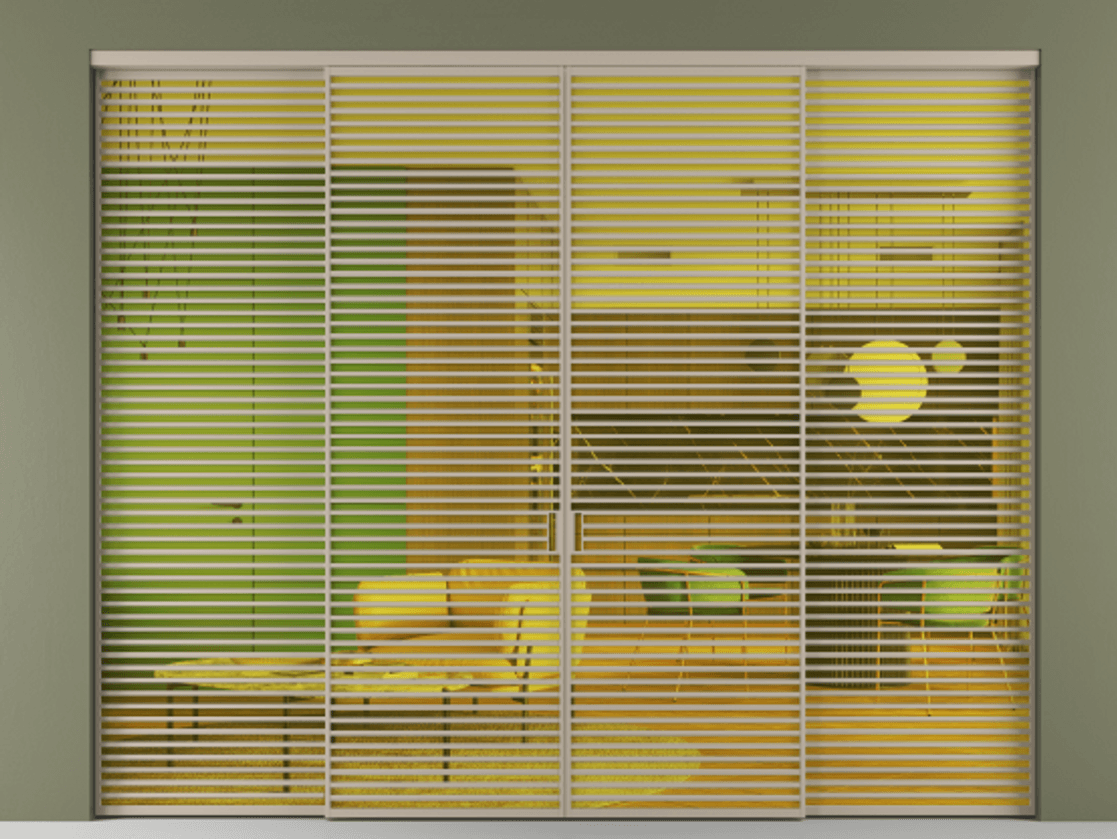 Перегородка Формато внутри проёма 4 створки АЛПР 040.07 Алюминий бисквитный Прозрачное жёлтое стекло, триплекс Цена 4657716 ₸  | Volhovec