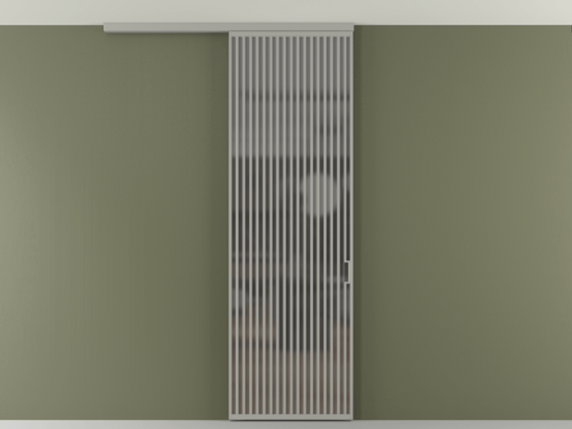 Перегородка Формато вдоль стены на потолок 1 створка АЛПР 040.06 Алюминий нейтральный серый Сатинированное серое стекло, триплекс Цена 1415444 ₸ | Volhovec