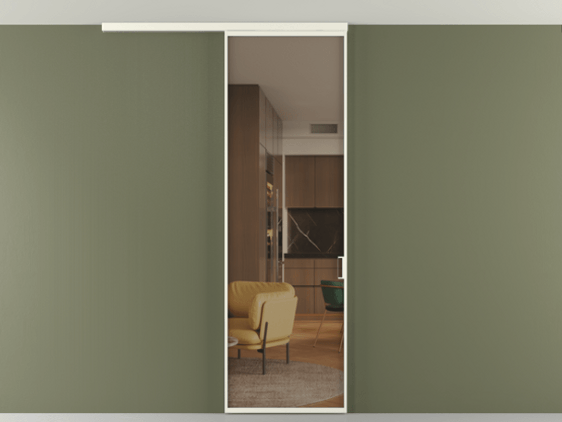 Перегородка Формато вдоль стены на потолок 1 створка АЛПР 040.01 Алюминий жемчужный Прозрачное бронзовое стекло, триплекс Цена 698567 ₸ | Volhovec