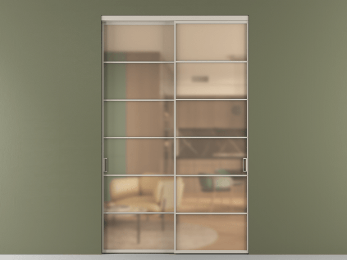 Перегородка Formato внутри проёма 2 створки АЛПР 040.04 Алюминий светло-бежевый Сатинированное оранжевое стекло, триплекс Цена 2775200 ₸  | Volhovec