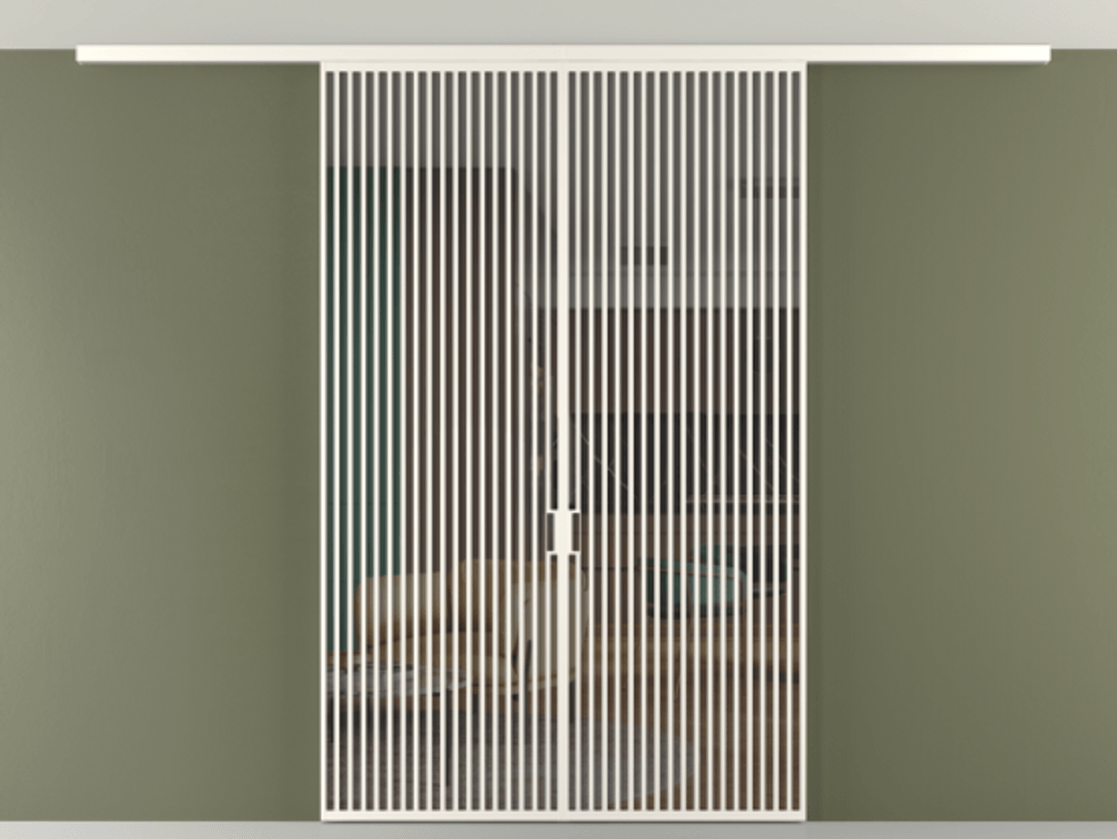 Перегородка Формато вдоль стены на потолок 2 створки АЛПР 040.06 Алюминий пудровый белый Прозрачное серое стекло, триплекс Цена 2777211 ₸ | Volhovec