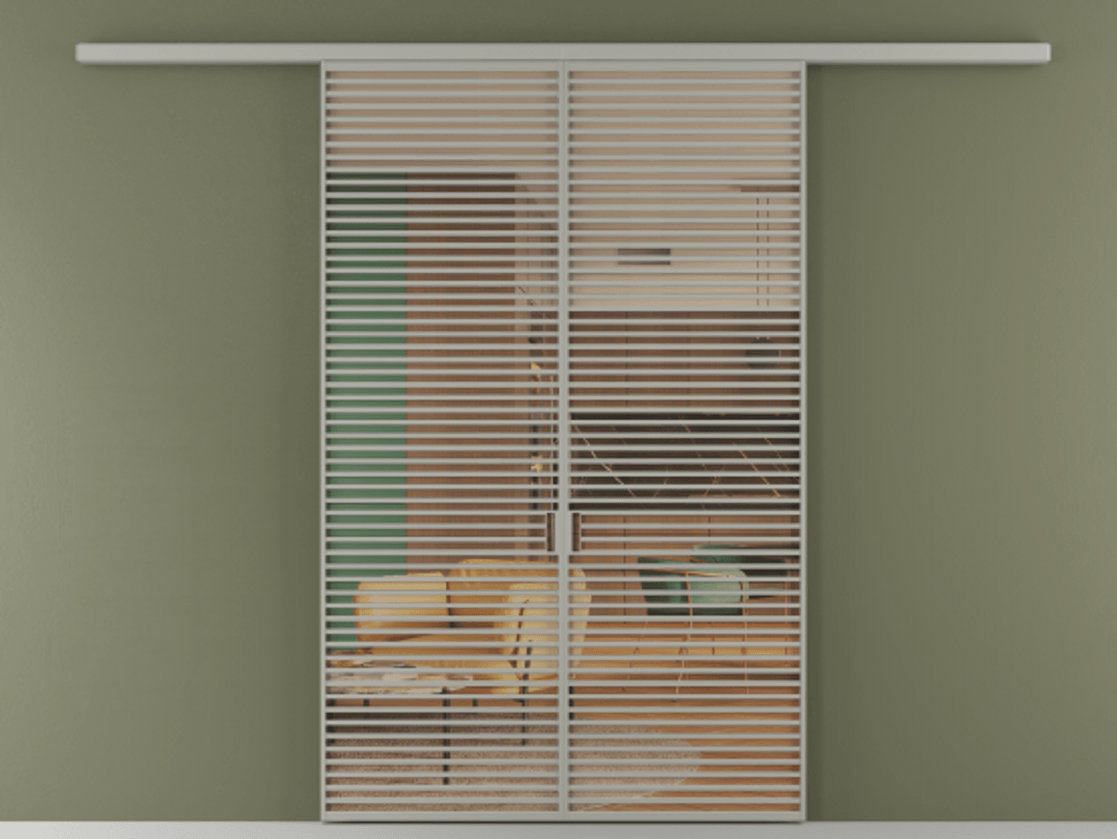 Перегородка Formato вдоль стены 2 створки АЛПР 040.07 Алюминий нейтральный серый Прозрачное оранжевое стекло, триплекс Цена 2588922 ₸ | Volhovec