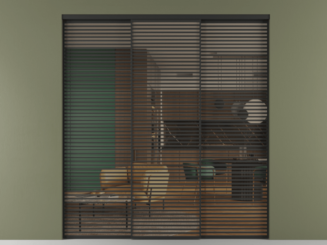 Перегородка Formato внутри проёма 3 створки АЛПР 040.07 Алюминий Черный Прозрачное бронзовое стекло, триплекс Цена 3310524 ₸ | Volhovec