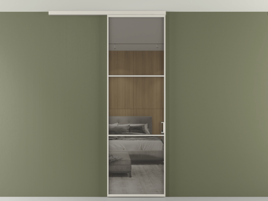 Перегородка Формато вдоль стены на потолок 1 створка АЛПР 040.03 Алюминий облачно-серый Рефлективное серое стекло "Стопсол", калёное Цена 811853 ₸ | Volhovec