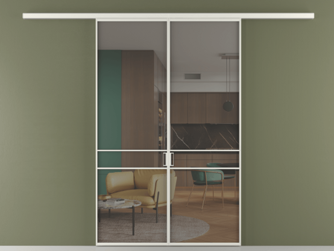 Перегородка Formato вдоль стены 2 створки АЛПР 040.02 Алюминий серый Прозрачное серое стекло, триплекс Цена 1761480 ₸ | Volhovec