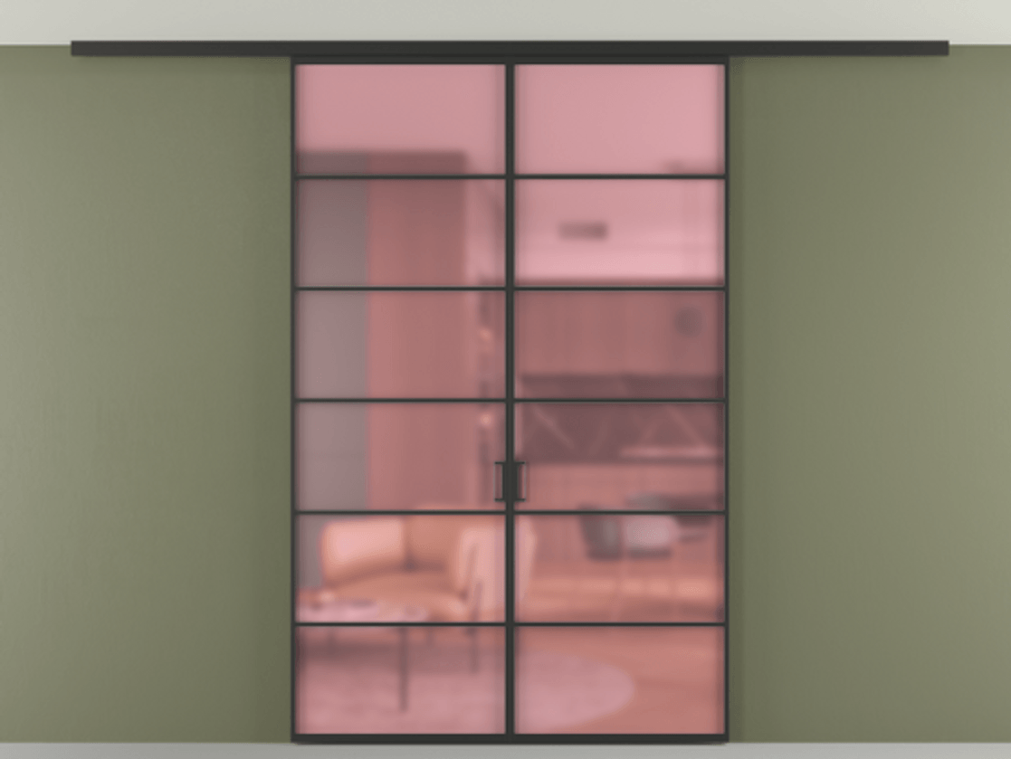 Перегородка Формато вдоль стены на потолок 2 створки АЛПР 040.04 Алюминий Черный Сатинированное розовое стекло, триплекс Цена 1449895 ₸ | Volhovec