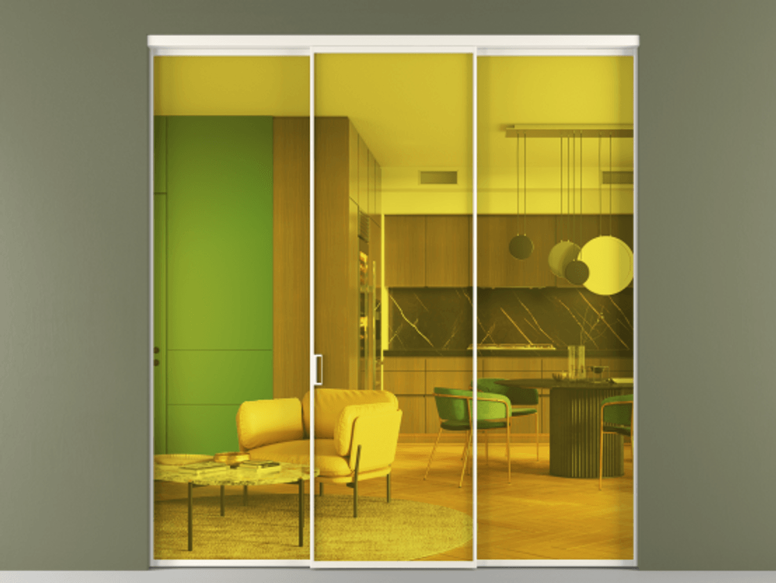 Перегородка Formato внутри проёма 3 створки АЛПР 040.01 Алюминий пудровый белый Прозрачное жёлтое стекло, триплекс Цена 1470000 ₸ | Volhovec