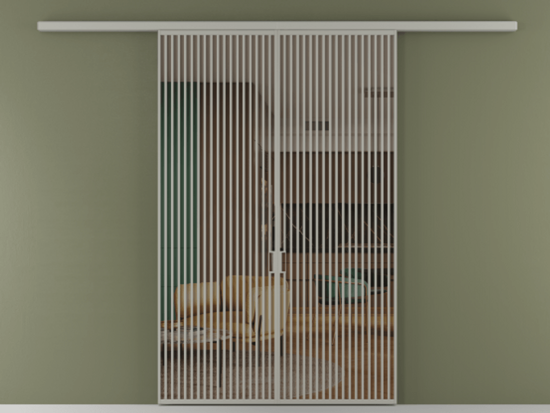 Перегородка Formato вдоль стены 2 створки АЛПР 040.06 Алюминий нейтральный серый Прозрачное бронзовое стекло, триплекс Цена 3243240 ₸ | Volhovec