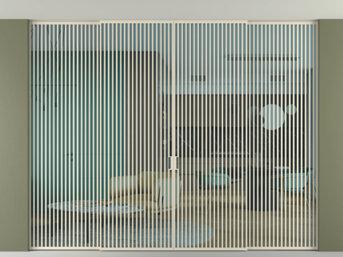 Перегородка Формато внутри проёма скрытое крепление в потолок 4 створки АЛПР 040.06 Алюминий бежево-серый Прозрачное голубое стекло, триплекс Цена 6063211 ₸ | Volhovec