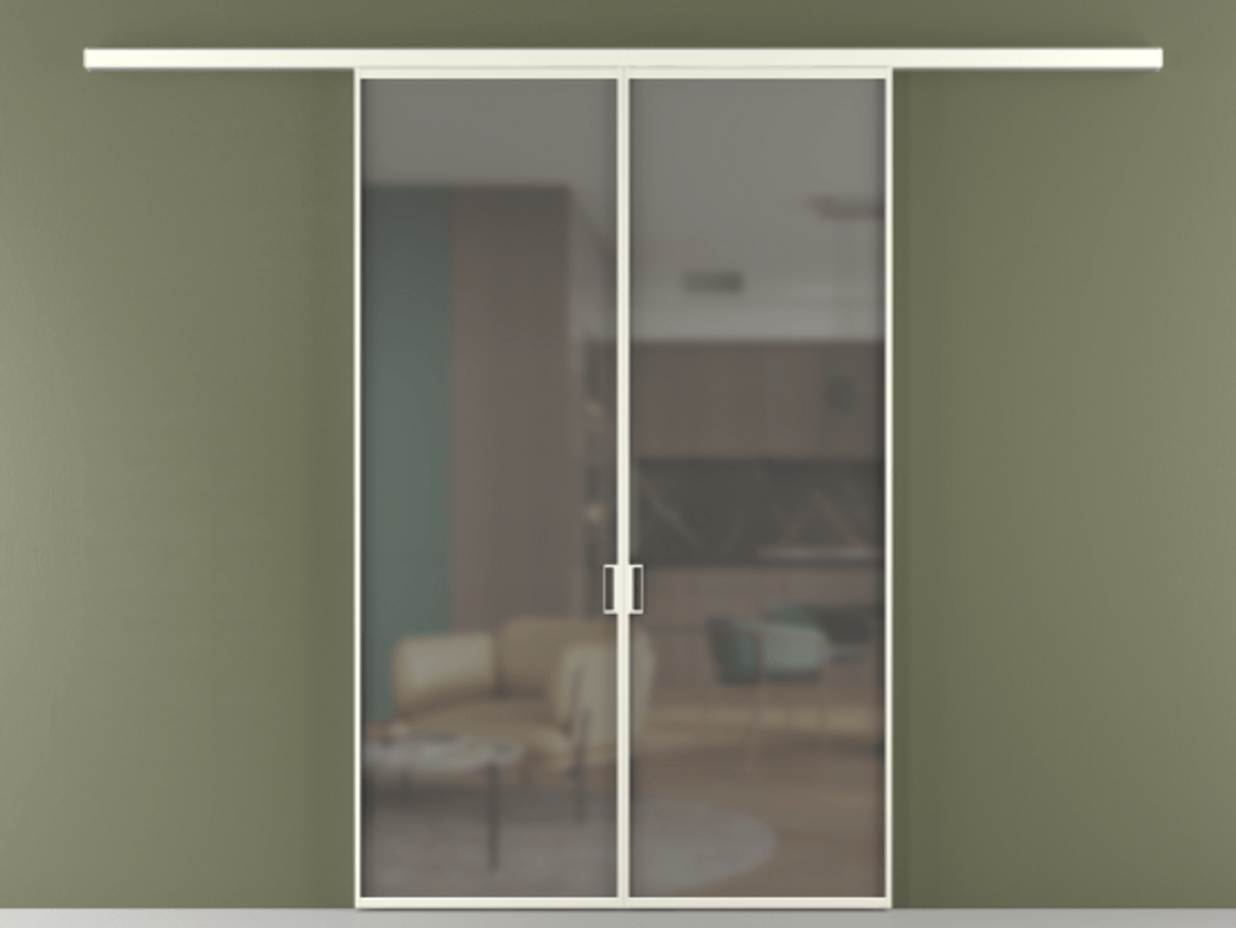 Перегородка Формато вдоль стены 2 створки АЛПР 040.01 Алюминий жемчужный Сатинированное серое стекло, триплекс Цена 1416366 ₸ | Volhovec