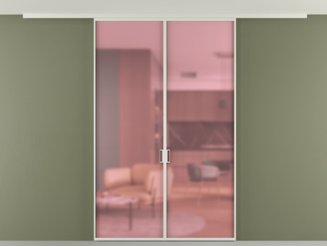 Перегородка Формато вдоль стены на потолок 2 створки АЛПР 040.01 Алюминий Белый Сатинированное розовое стекло, триплекс Цена 1292722 ₸ | Volhovec